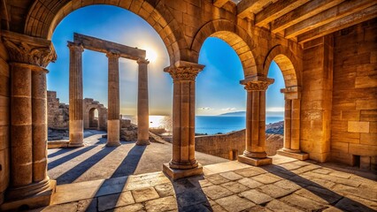 Obraz premium Minimalist Rhodes Architecture: Ancient Greek Portico Archway & Columns