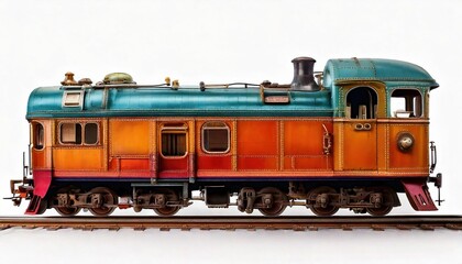 Obraz premium Vintage steam locomotive on display at a railway museum during the afternoon on white background