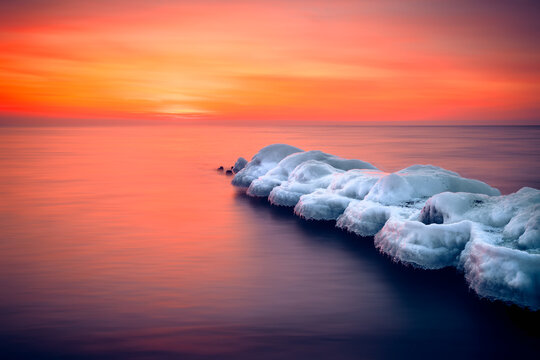Sunrise over the remains of an old pier, Sventoji, Lithuania