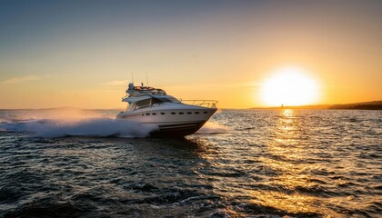 Fototapeta premium Sunset cruise on a vibrant summer evening with a sleek yacht gliding over calm waters