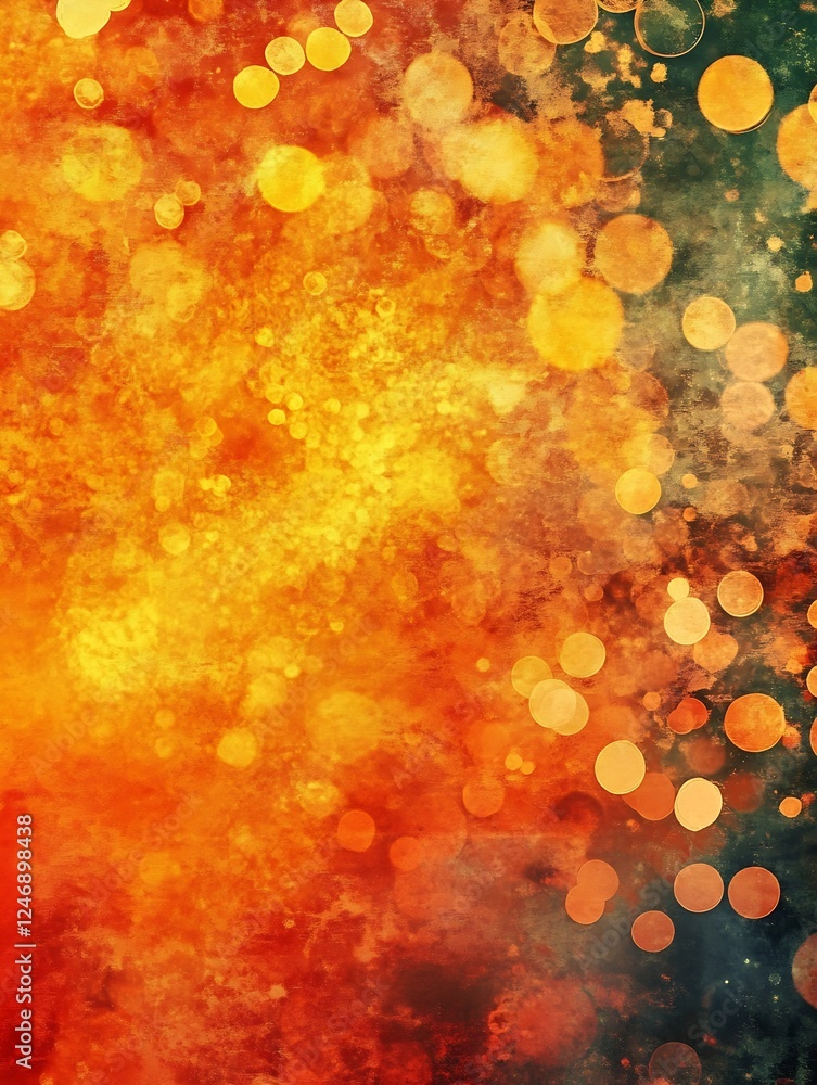Poster vibrant orange and yellow abstract bokeh light art with textured overlay : generative ai