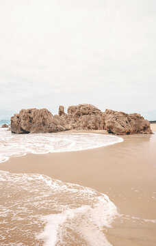 Minimalist beach background, beige aesthetic, with copy space