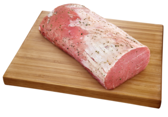 tábua com lombo suíno cru temperado isolado em fundo transparente