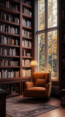classic living room with library