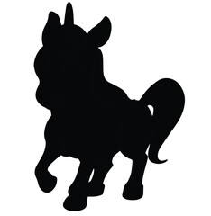 Cute cartoon hand drawn vector baby magical unicorn icon silhouette.