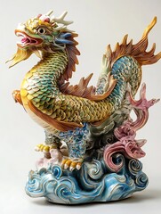 Fototapeta premium Colorful ceramic Chinese dragon figurine with intricate details and vibrant scales : Generative AI
