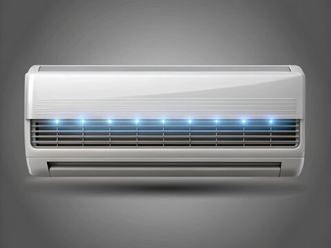 Modern Air Conditioner Unit, Cooling System, Home Appliance, Energy Efficient Climate Control,  White Air Conditioner Isolated