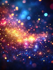 Fototapeta premium Abstract cosmic backdrop with glowing particles and bokeh effect in vibrant colors of space