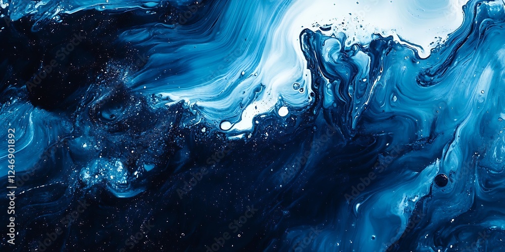 Leinwandbilder Abstract Blue Oceanic Texture with Dynamic Wave Patterns and White Highlights : Generative AI