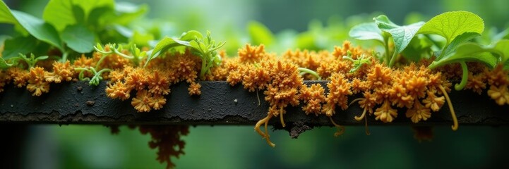 Fungal growth on the underside of a greenhouse shelf, infection, decay