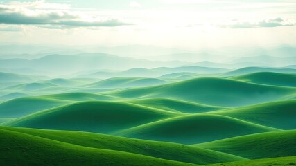 Obraz premium Tapestry of Tranquility: Ethereal Skies and Rolling Green