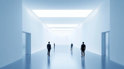 Obraz premium Minimalist corridor featuring silhouetted figures.