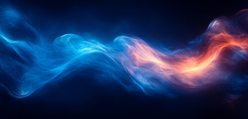 Obraz premium Vibrant smoke swirls unite. Dynamic swirls of blue and orange smoke merge in an abstract dance, creating an eye-catching visual effect.