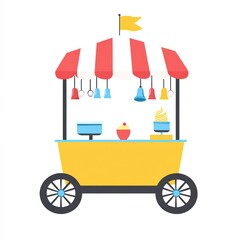 Colorful cart serves sweets. Fair background. Use for ads, menu, or events