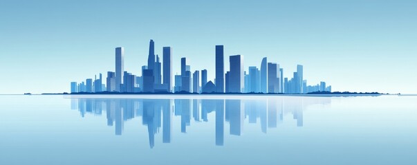 Obraz premium Modern city skyline with reflective water.