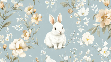 Obraz premium Adorable bunny with floral watercolor background - vector illustration