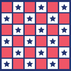 Red, white and blue American checkered stars seamless pattern. For independence day, fourth of July background, posters, fabric and home decor.