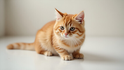 Fototapeta premium A cute, fluffy cat with bright eyes, sitting peacefully.