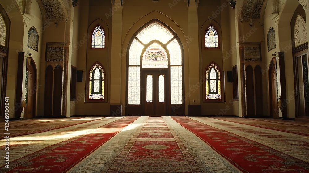 Aufkleber sunlit interior of historic mosque showcasing intricate design and architecture : generative ai