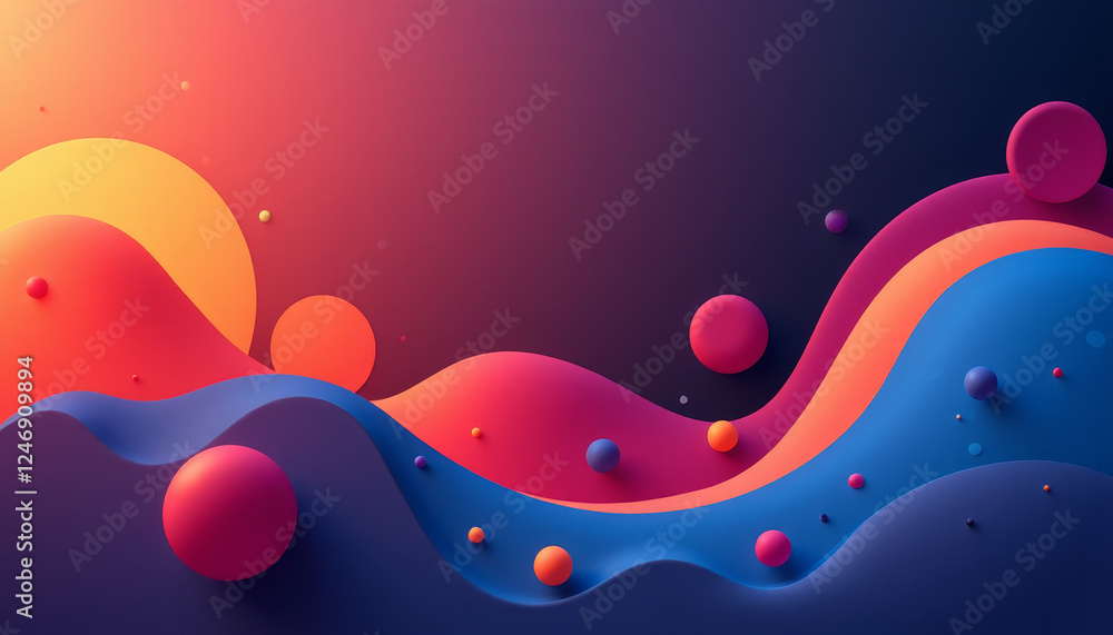 Poster vibrant flow of colors and shapes creating a surreal landscape at sunset in a digital art compositio
