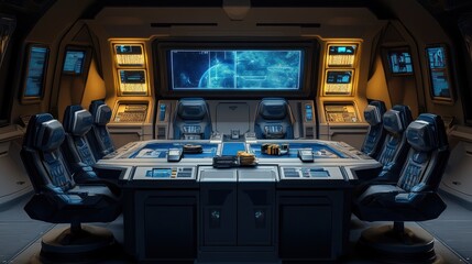 Naklejka premium Futuristic Spaceship Bridge Command Center Interior Design