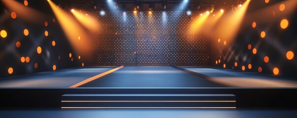 Modern stage with vibrant lighting effects.