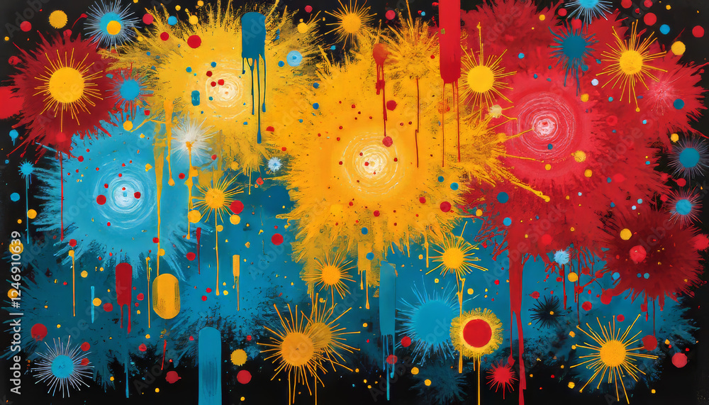 Poster vibrant explosion of colors harmonizes abstraction and artistic expression in a dazzling composition