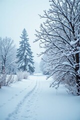 Obraz premium Thin branches blanketed in a layer of fresh powder, fresh, clean, landscape