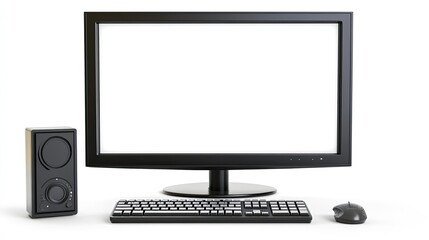 Fototapeta premium Sleek desktop computer and television combination with a bright white screen, isolated on a white background