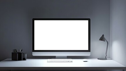 Sleek desktop computer and television combination with a bright white screen, isolated on a white background