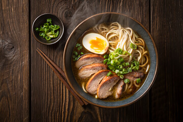 Delicious Bowl of Noodle Soup with Sliced Meat and Egg