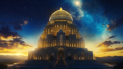Obraz premium Stunning Illuminated Dome Building Against a Starry Sky at Twilight : Generative AI