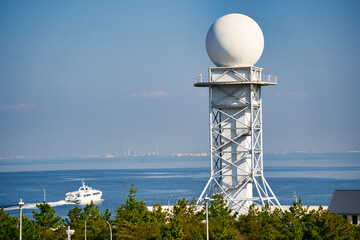 OSAKA, JAPAN - JANUARY 21: Kansai International Airport Air Traffic Control Radar Dome Close-Up...