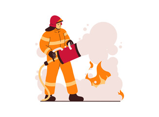 Illustration of an Fireman Firefighter carrying pipe