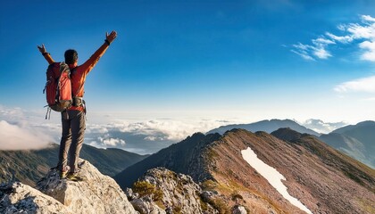 Embracing the summer breeze atop a majestic mountain peak with endless skies