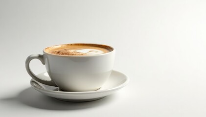 Fototapeta premium Mocha coffee against a contrasting bright white background with depth effect, mocha, dark liquid