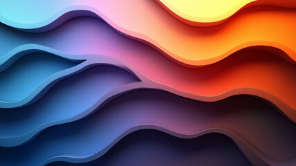 Colorful abstract waves create dynamic visual flow, blending shades of blue, purple, orange, and yellow. This design evokes sense of movement and creativity