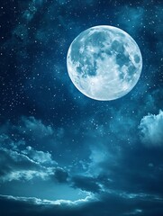 Enchanting Full Moon Illuminating Starry Night Sky with Dramatic Clouds : Generative AI