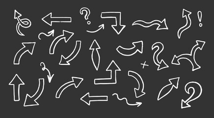 Arrow Crayon scribble set. Sketch line crayon texture. Arrow chalk element line highlight. Vector illustration 