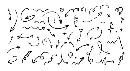 Arrow Crayon scribble set. Sketch line crayon texture. Arrow chalk element line highlight. Vector illustration 