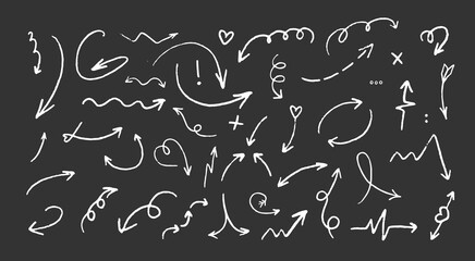Arrow Crayon scribble set. Sketch line crayon texture. Arrow chalk element line highlight. Vector illustration 