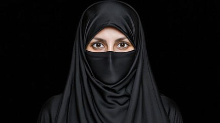 Naklejka premium Woman in niqab, dark background, portrait, religious attire