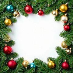 Garland of pine branches adorned with colorful glass ornaments, holiday, festive