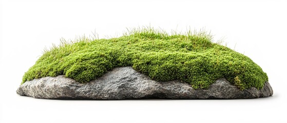 Mossy rock with vibrant green growth on a white background perfect for nature themed design