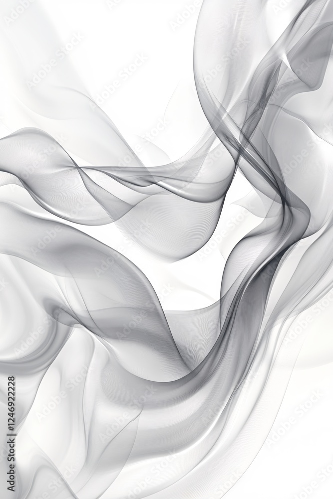 Poster abstract flowing gray lines on white background creating a soft and elegant design