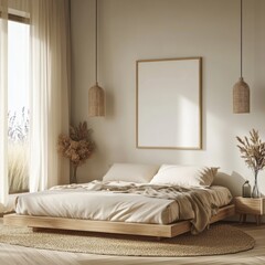 A bed with a white comforter and pillows
