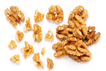 Walnuts isolated white background top view
