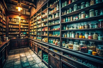 Fototapeta premium Online Pharmacy: Diverse Medication Selection, Urban Exploration Photography Style