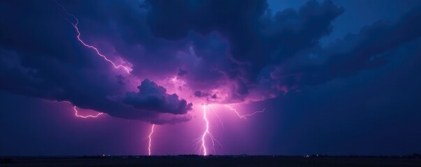 Dark clouds with lightning on a stormy night sky, windy, sky