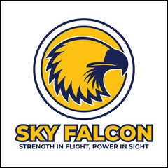 Obraz premium vector design illustration of a sky falcon logo with a falcon head in yellow and blue colors. suitable for logos, icons, posters, advertisements, banners, companies, t-shirt designs, stickers,&nbsp;website
